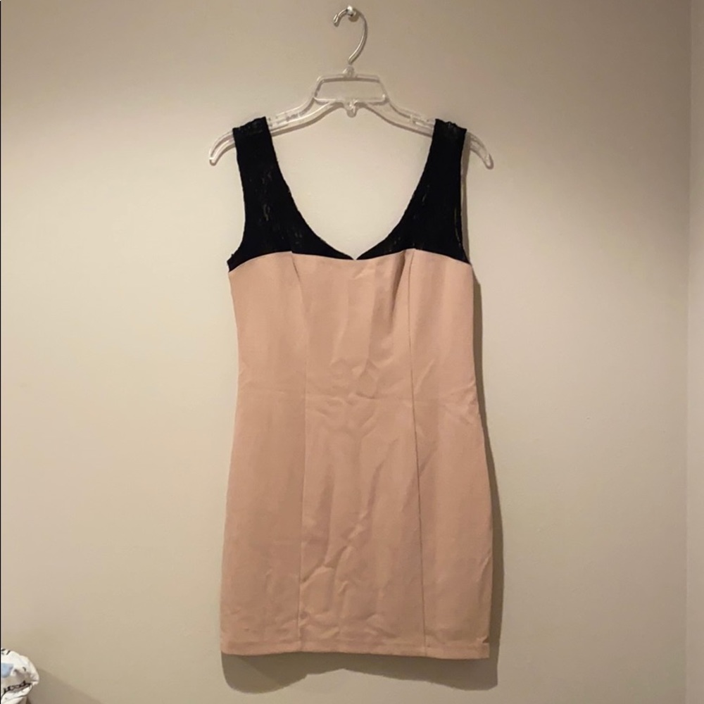 Blush Pink and Black Dress w Lace Detail